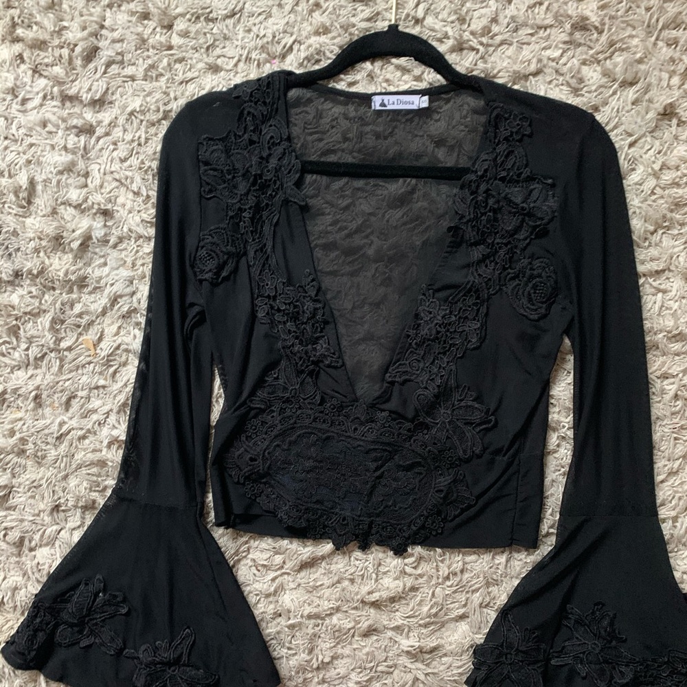 Fashion nova cropped lace sheer top